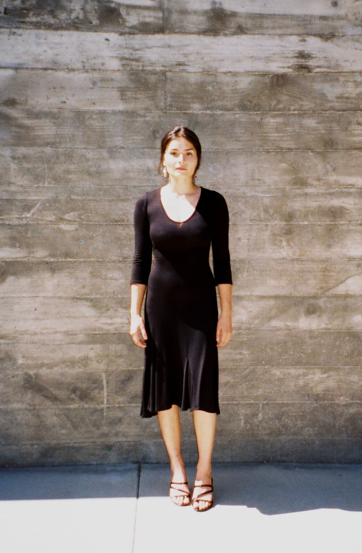 Elegant women's flowy maxi gown, Luna Dress, front view.